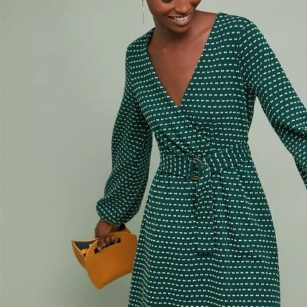 Anthropologie Maeve Malta Dress in Emerald green with Belt - Size XS